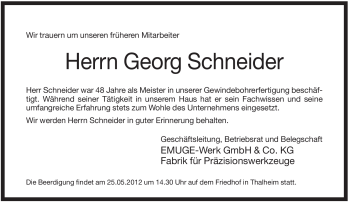 Traueranzeige von Georg Schneider von Pegnitz-Zeitung